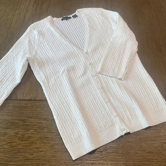 Jeanne Pierre 3/4 Sleeve Cable Knit V-Neck Button Down Cardigan Sweater M White - Picture 8 of 8